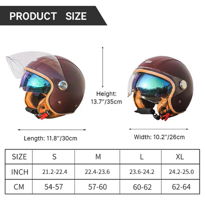 Retro Jet 3/4 Helmet – Open Face Dual Visor DOT/ECE Approved