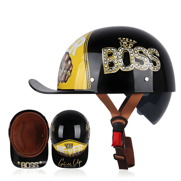 Boss Vintage Half Motorcycle Helmet – BikerZoneZ