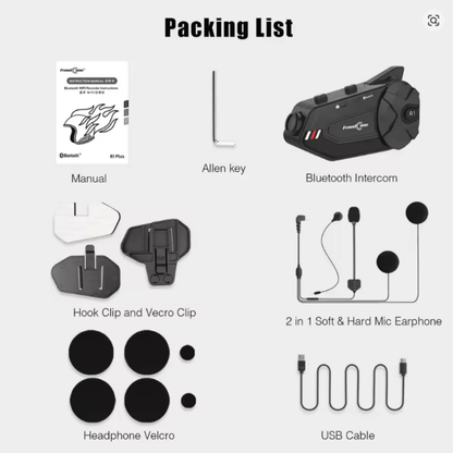 BikerZoneZ R1 Plus Motorcycle Intercom with 1080P Dash Cam — Bluetooth Helmet Headset, 4–6 Riders, Handsfree, Waterproof
