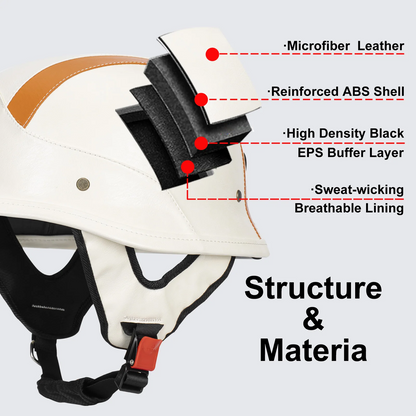 German Style M35 Leather Half-Face Motorcycle Helmet - DOT Certified