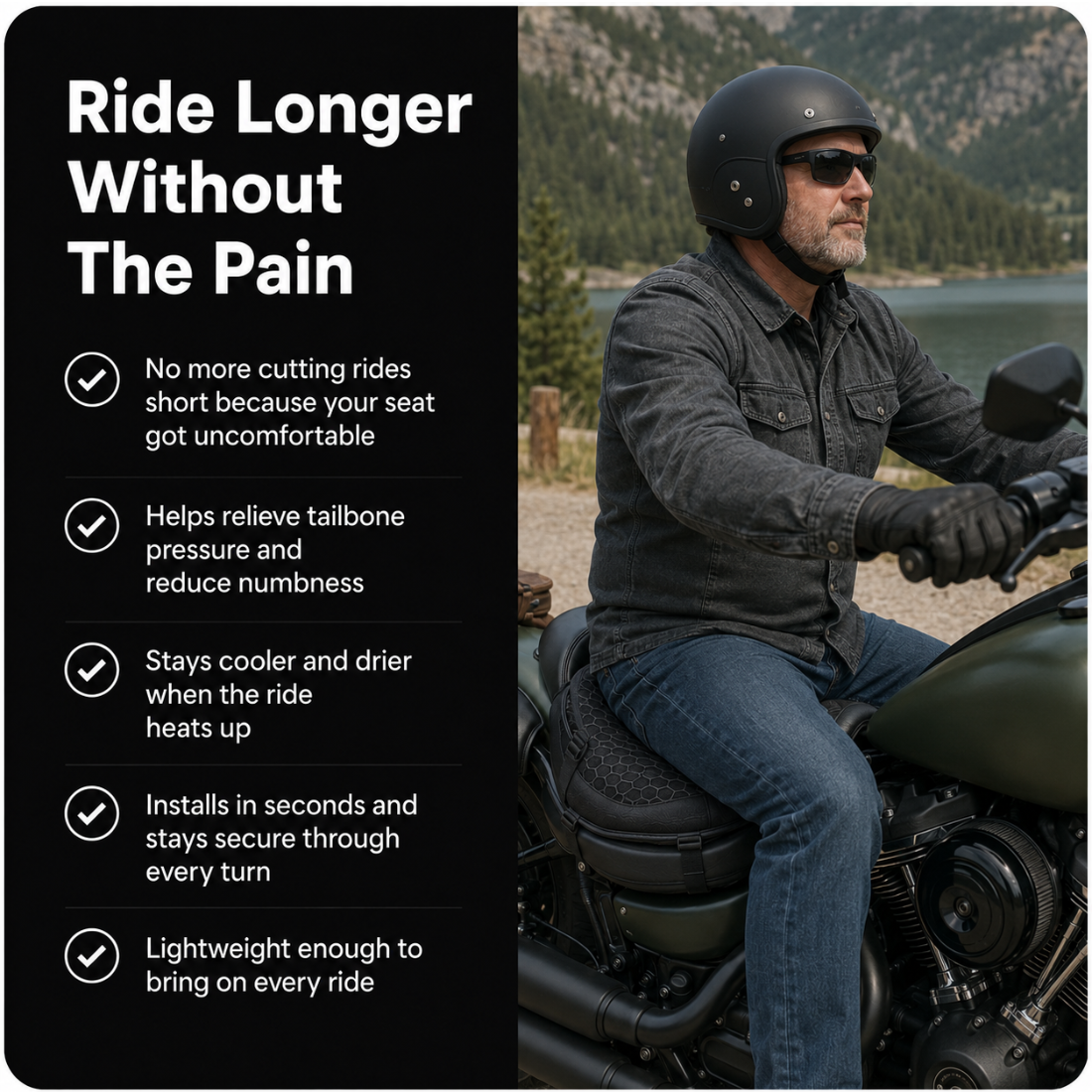 clipping motorcycle helmet to motorcycle seat Bikerzonez HexFlow Motorcycle Seat Cushion – BikerZoneZ