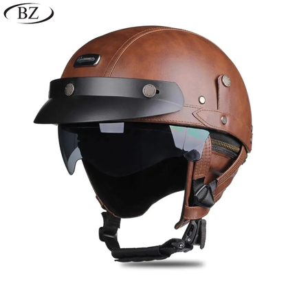 Vintage Leather Half-Face Motorcycle Helmet – DOT & ECE Approved
