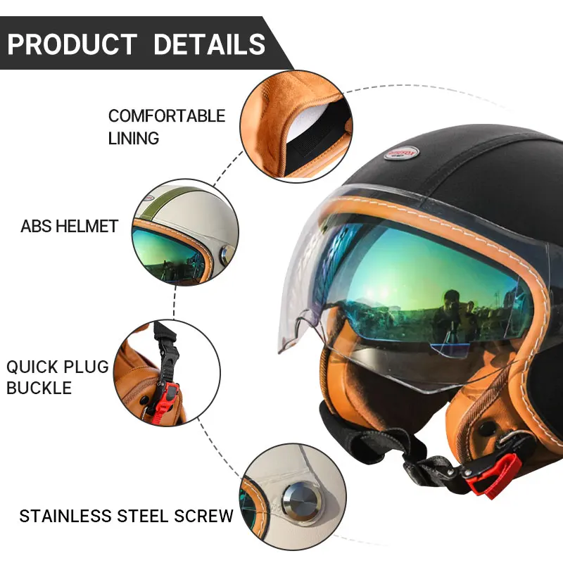 Retro Jet 3/4 Helmet – Open Face Dual Visor DOT/ECE Approved