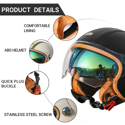 Retro Jet 3/4 Helmet – Open Face Dual Visor DOT/ECE Approved