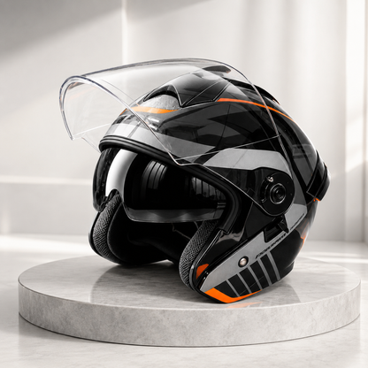 BikerZoneZ Dual Visor Modular Open Face Helmet - DOT Certified