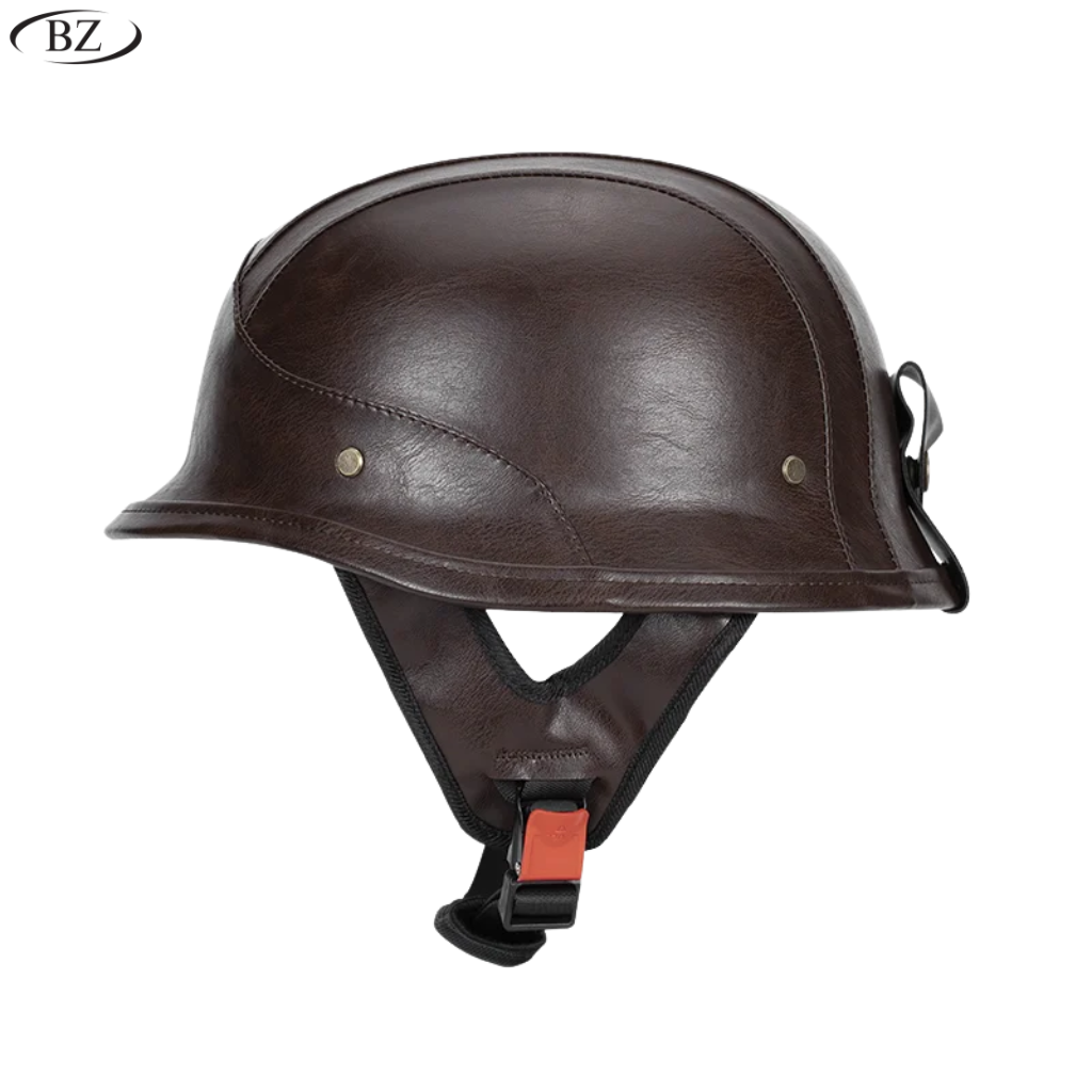 German Style M35 Leather Half-Face Motorcycle Helmet - DOT Certified