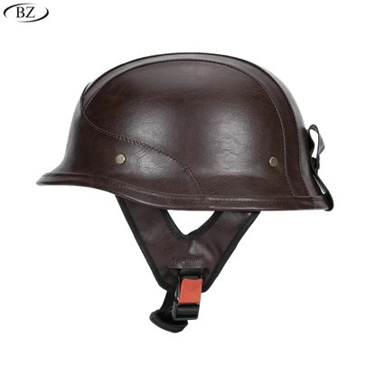 German Style M35 Leather Half-Face Motorcycle Helmet - DOT Certified