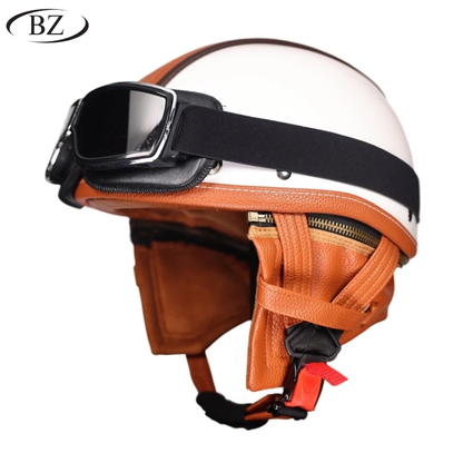Retro Half Helmet – Classic Leather Finish with Removable Ear Covers – DOT & ECE Approved