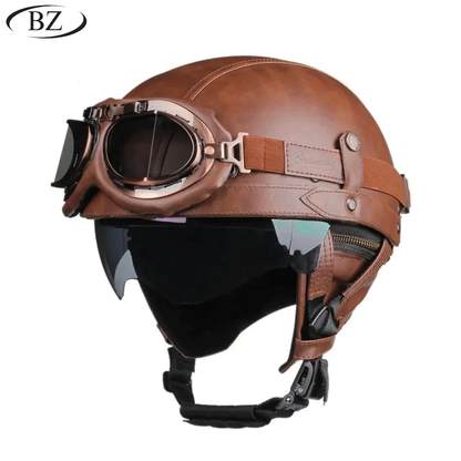 Vintage Leather Half-Face Motorcycle Helmet – DOT & ECE Approved