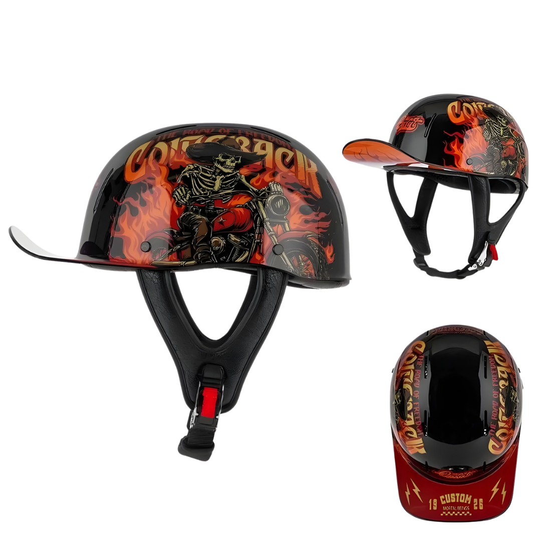 Retro Biker Half Helmet – Lightweight Skull Cap for Cruiser Riders