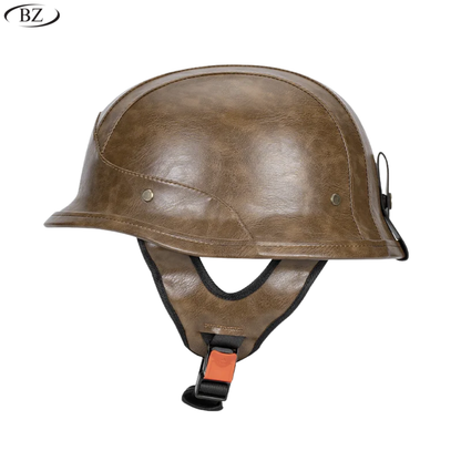 German Style M35 Leather Half-Face Motorcycle Helmet - DOT Certified