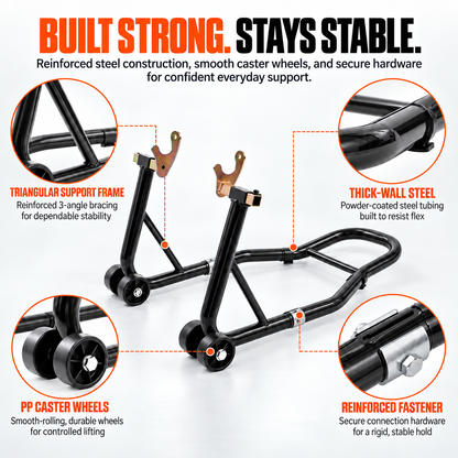 BikerZonez Heavy-Duty Front & Rear Motorcycle Stand Set