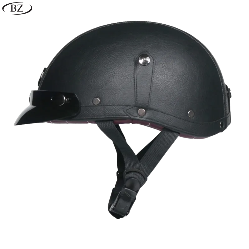 BikerZoneZ Vintage Half Helmet – DOT Approved | Unisex 4-Season Riding
