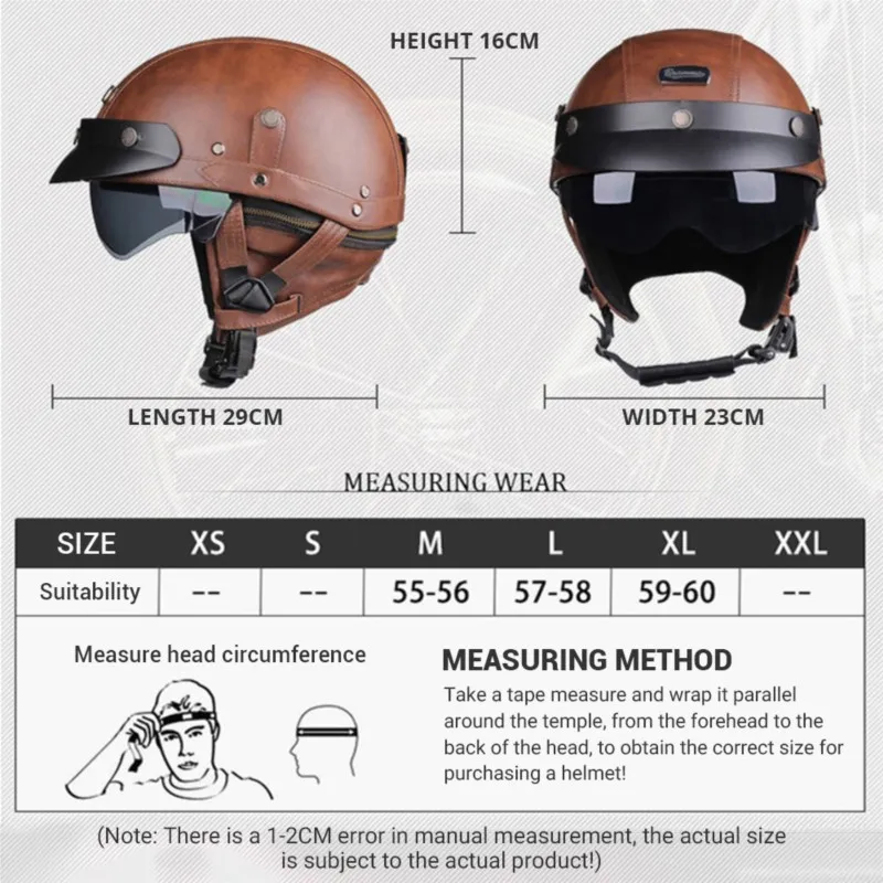 Vintage Leather Half-Face Motorcycle Helmet – DOT & ECE Approved