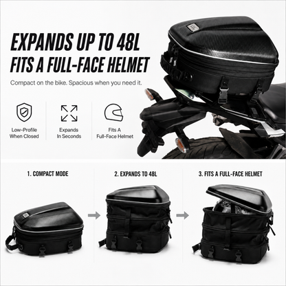 BikerZonez Carbon Fiber 3-in-1 Motorcycle Tail Bag