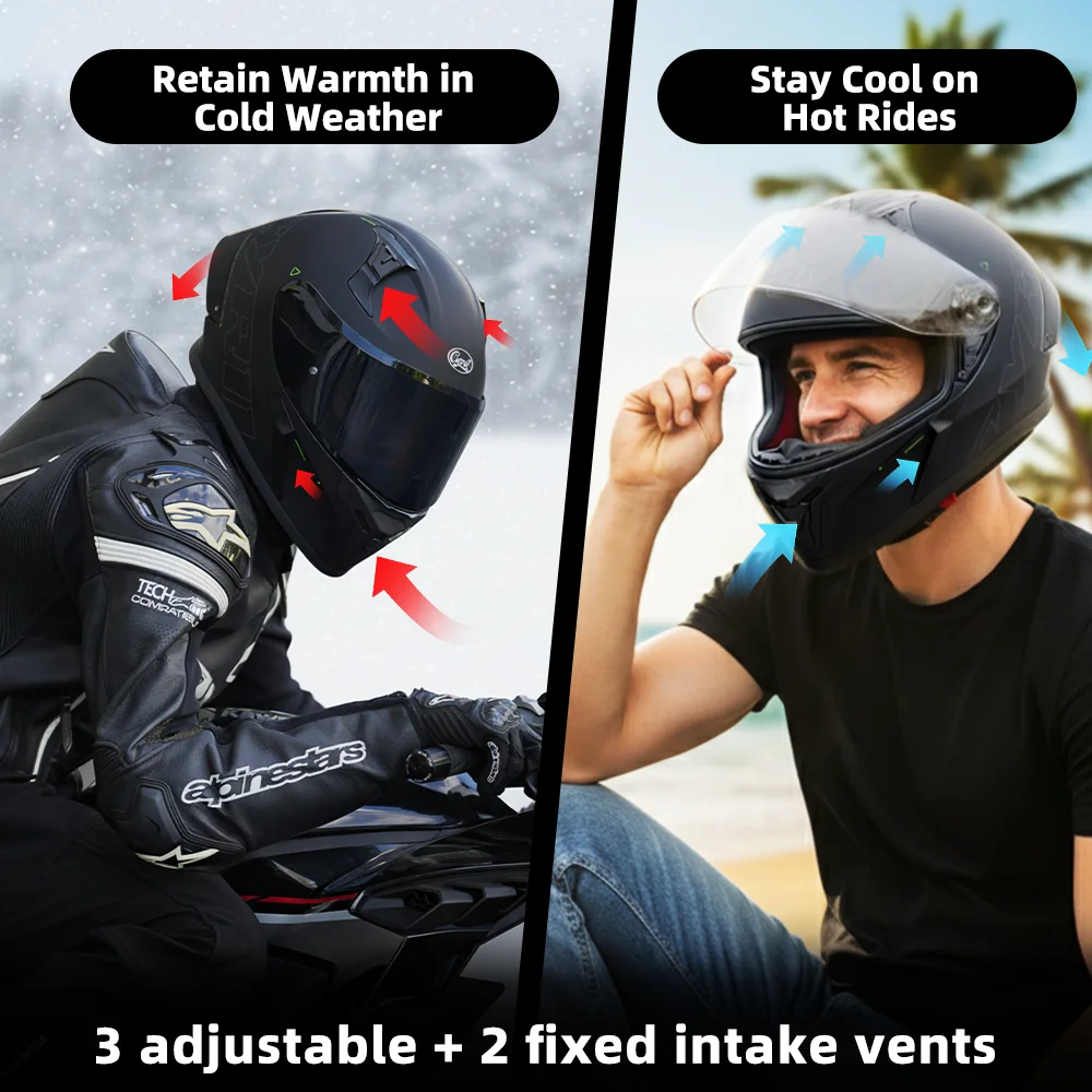 BikerZoneZ Standard Full Face Helmet - DOT & ECE Approved