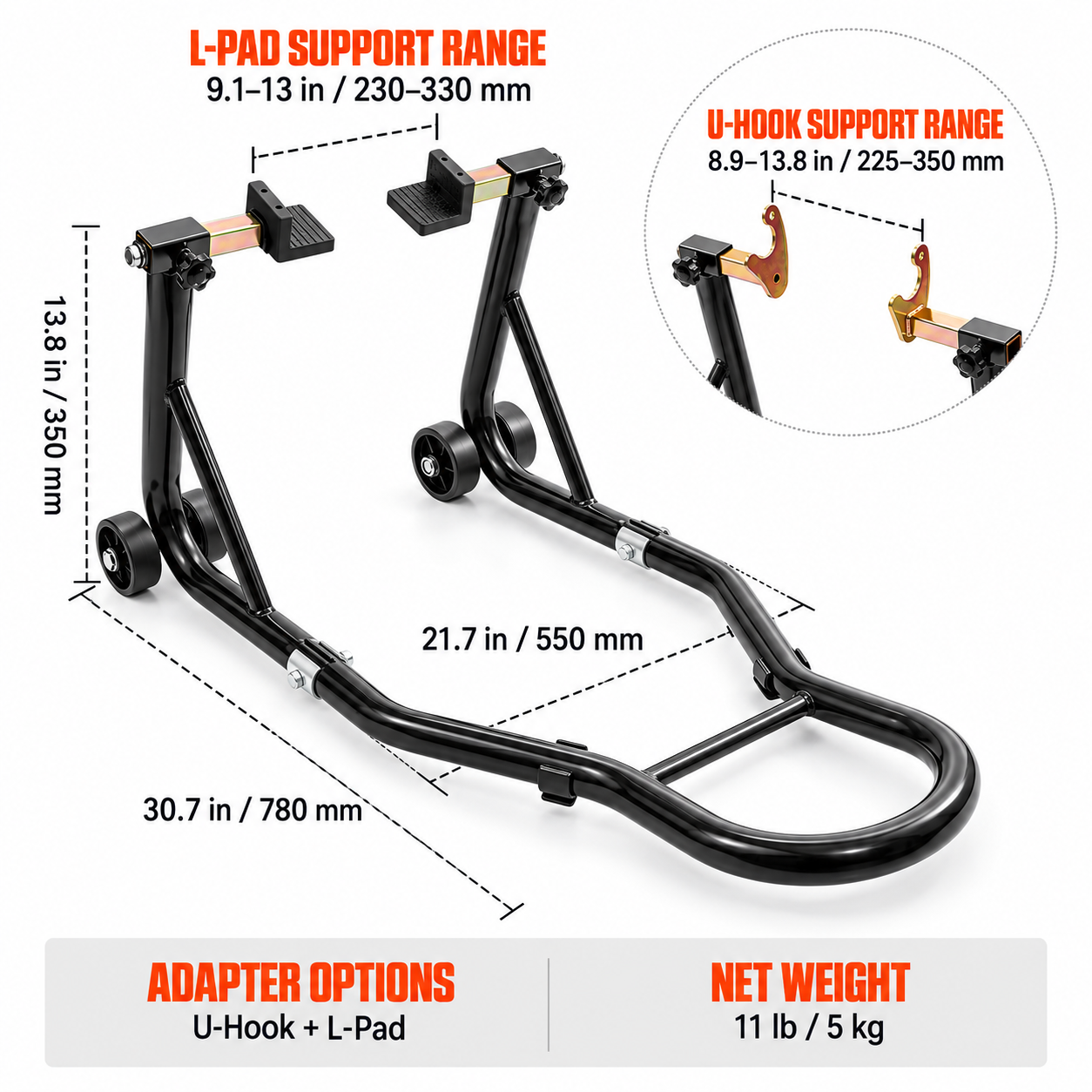 BikerZonez Heavy-Duty Front & Rear Motorcycle Stand Set