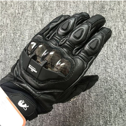 BikerZonez™  Armored Leather Riding Gloves – Carbon Knuckle Protection