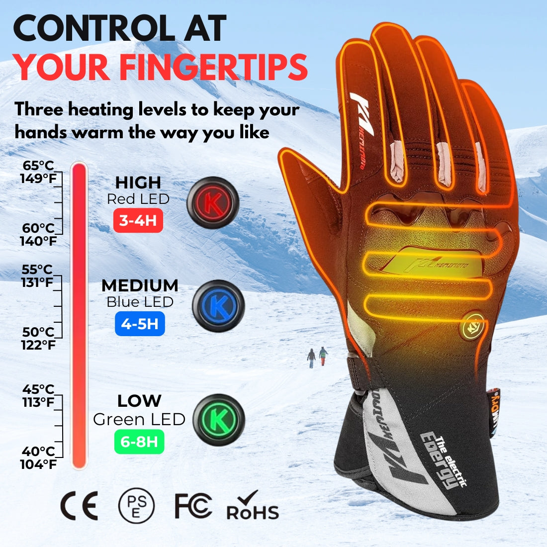 Heated Waterproof Winter Motorcycle Gloves | CE Approved
