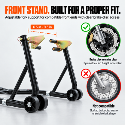 BikerZonez Heavy-Duty Front & Rear Motorcycle Stand Set