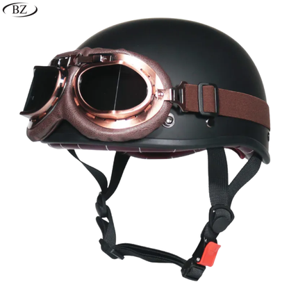 BikerZoneZ Vintage Half Helmet – DOT Approved | Unisex 4-Season Riding