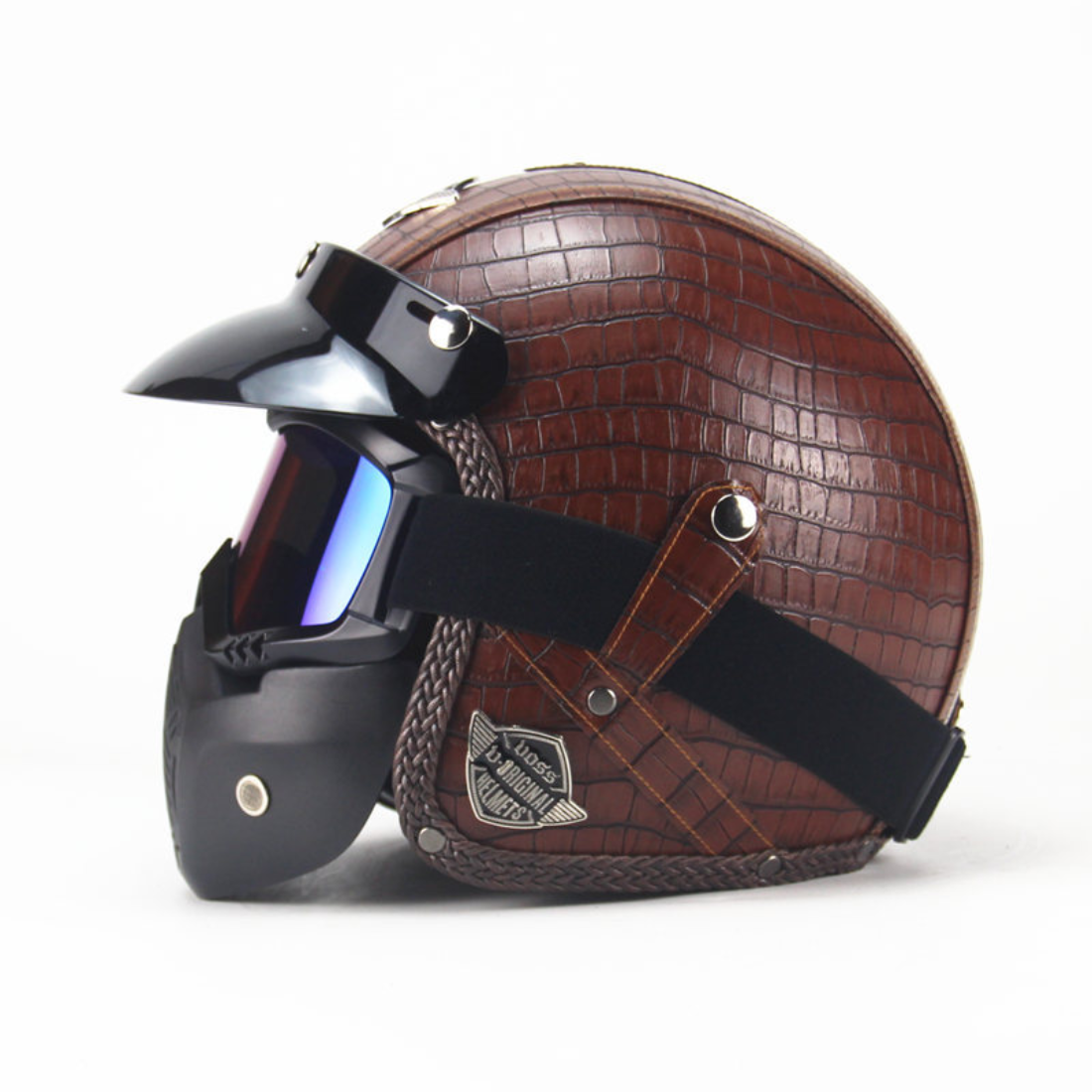 3 4 motorcycle helmet mask Vintage Leathe Open Face Motorcycle Helmet – 3/4 Retro Style for Men