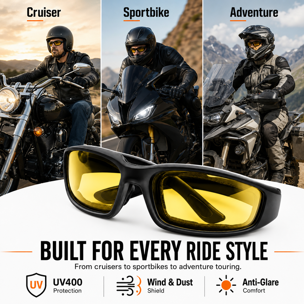 BikerZoneZ RoadVision 4-Lens Riding Glasses