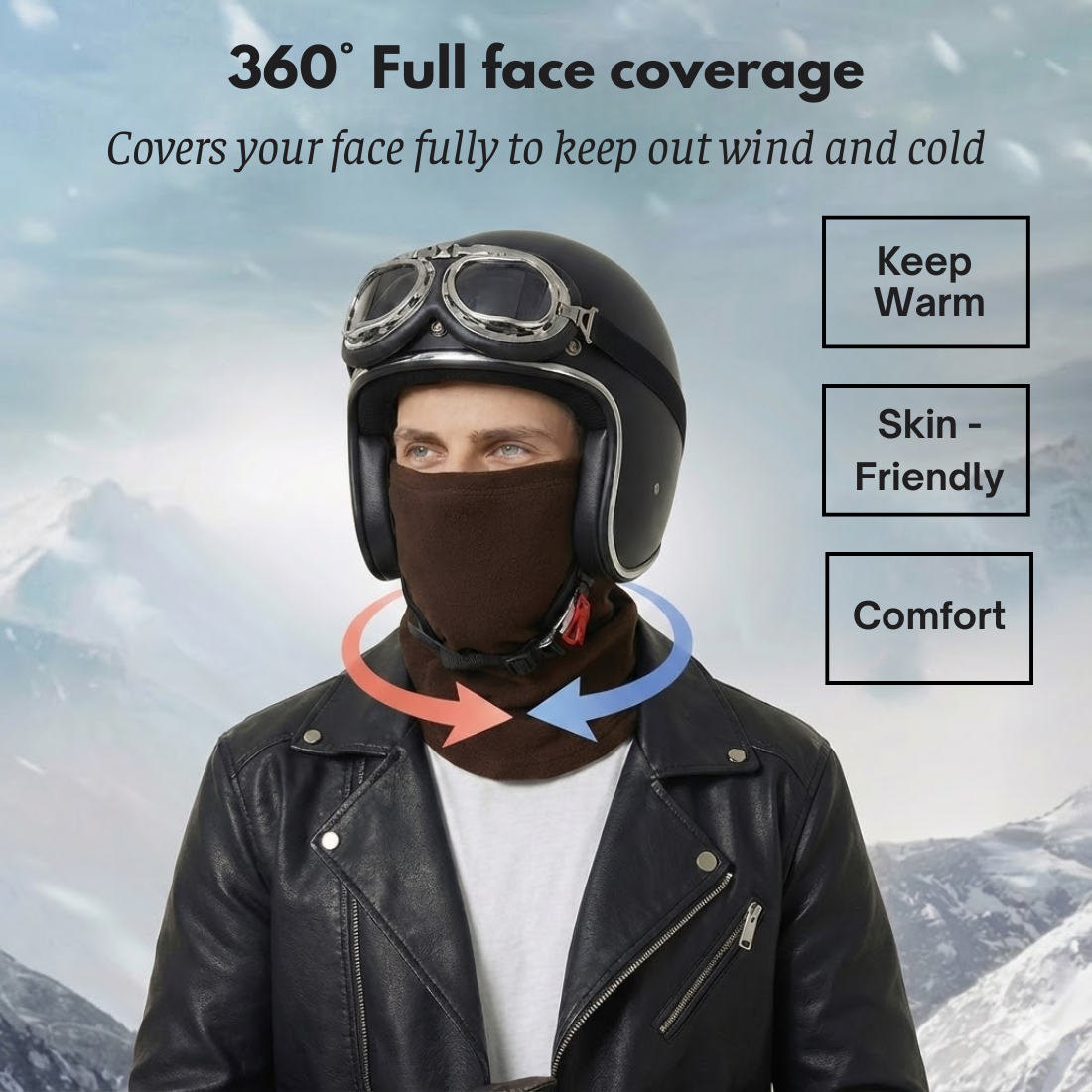 Biker Winter Fleece Neck Cover - Warm, Fleece Lined and Breathable
