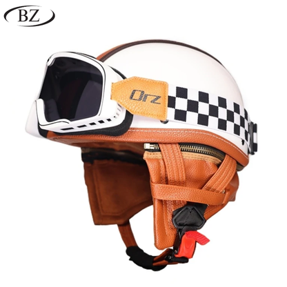 Retro Half Helmet – Classic Leather Finish with Removable Ear Covers – DOT & ECE Approved