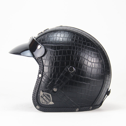 Premium Vintage Leather Open Face Helmet - DOT & ECE Approved