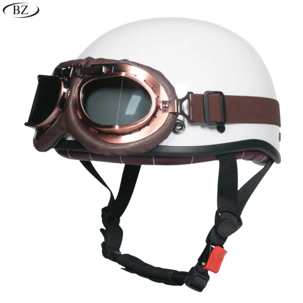 BikerZoneZ Vintage Half Helmet – DOT Approved | Unisex 4-Season Riding
