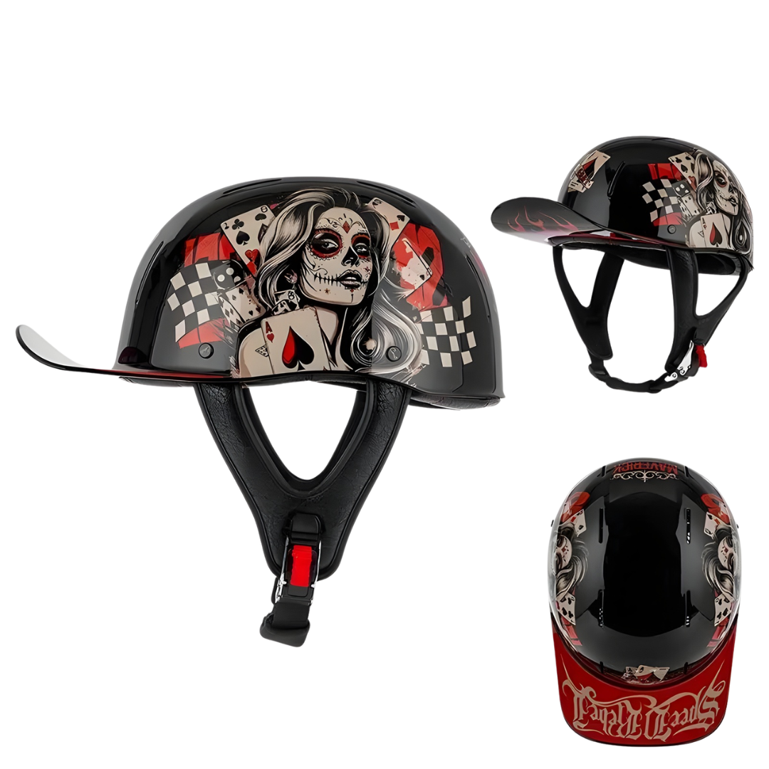 Retro Biker Half Helmet – Lightweight Skull Cap for Cruiser Riders