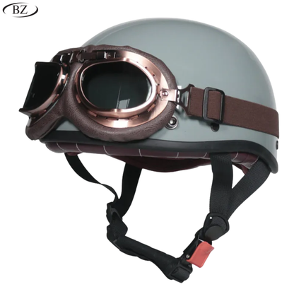 BikerZoneZ Vintage Half Helmet – DOT Approved | Unisex 4-Season Riding