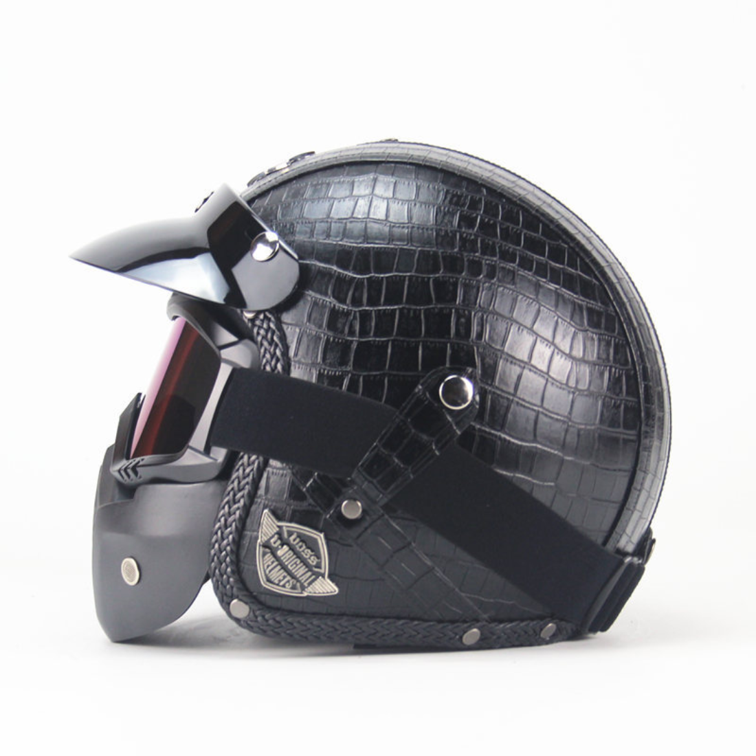 3 4 motorcycle helmet with face shield Vintage Leathe Open Face Motorcycle Helmet – 3/4 Retro Style for Men