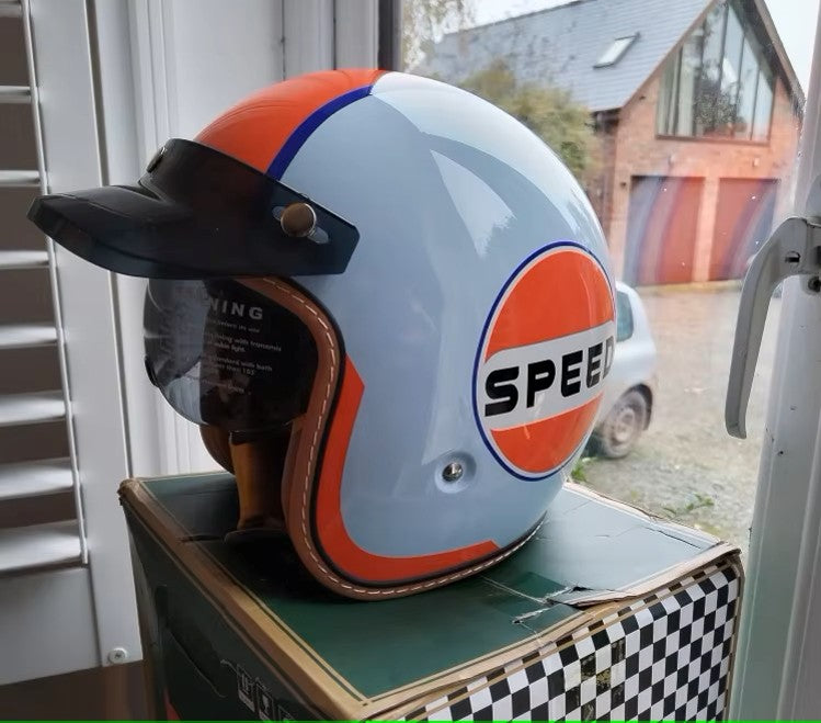 Vintage Open Face Motorcycle Helmet 3/4 Retro Style for Men | DOT & ECE Approved | Lightweight w/ Visor Route 66 Orange BikerZoneZ Vintage Open Face Motorcycle Helmet 3/4 Retro Style for Men | DOT & ECE Approved | Lightweight w/ Visor Route 66 Orange BikerZoneZ