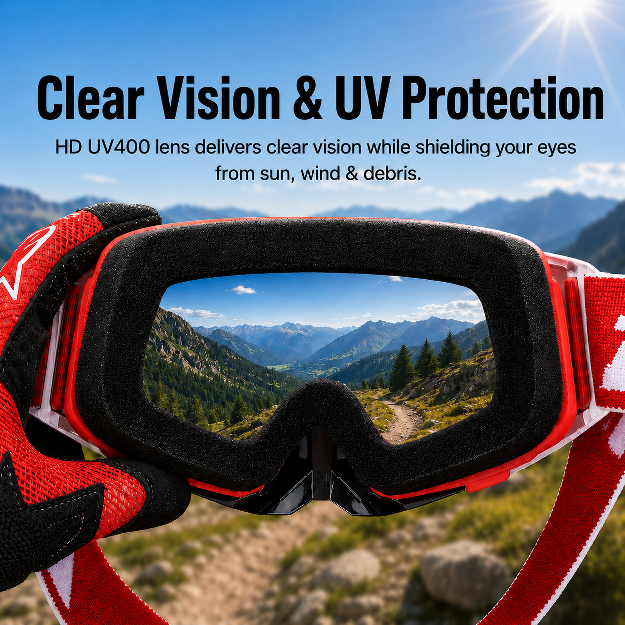 BikerZoneZ TrailShield MX Goggles – UV400 Anti-Fog Off-Road Riding Goggles