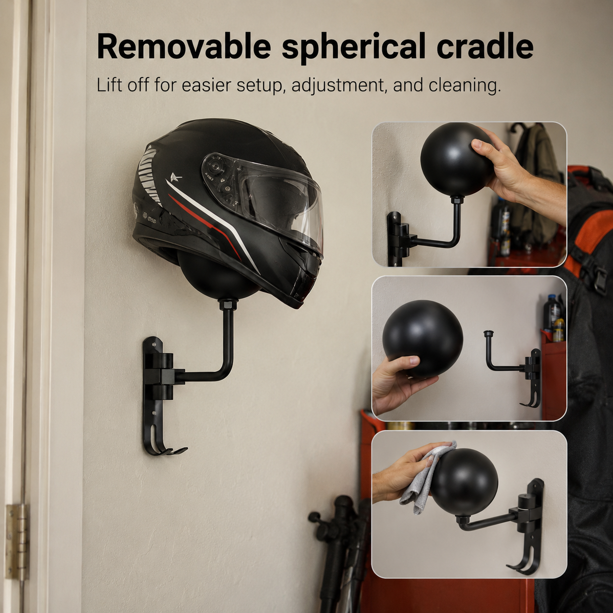 BikerZonez 180° Swivel Wall-Mounted Helmet Holder