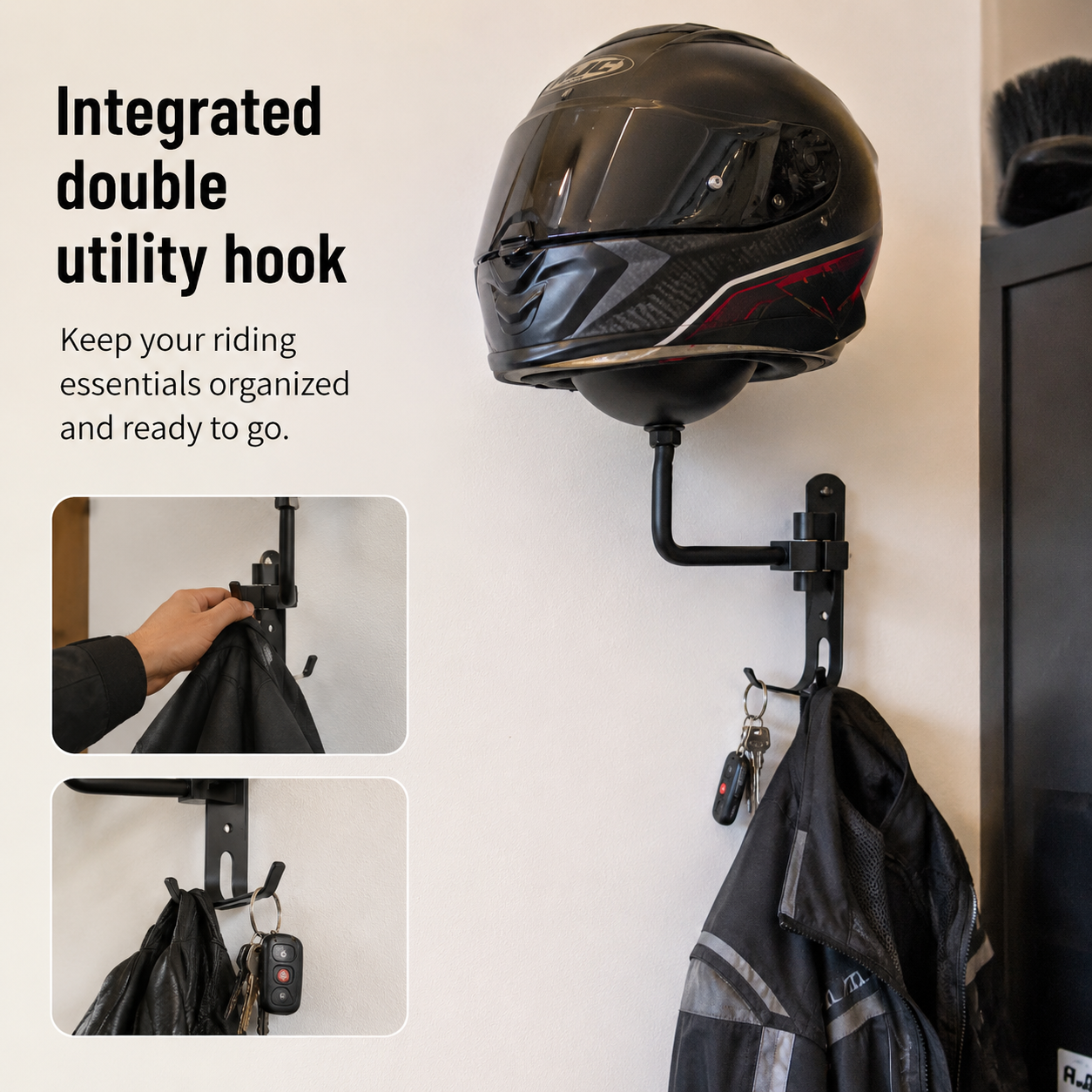 BikerZonez 180° Swivel Wall-Mounted Helmet Holder