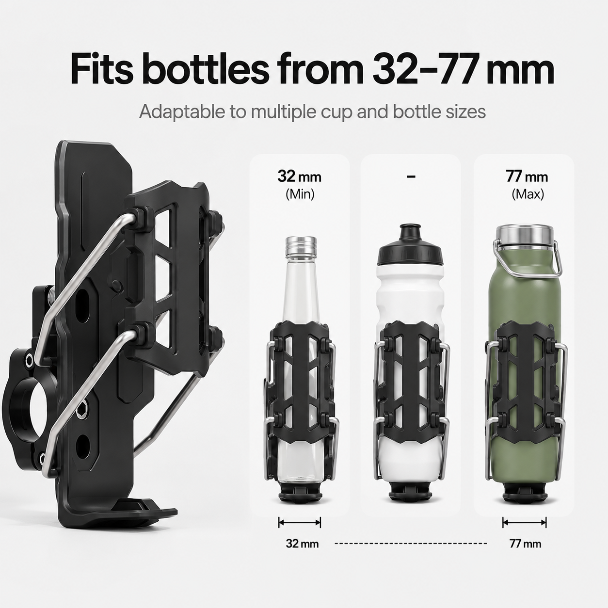 BikerZoneZ Adjustable Motorcycle Water Bottle Holder