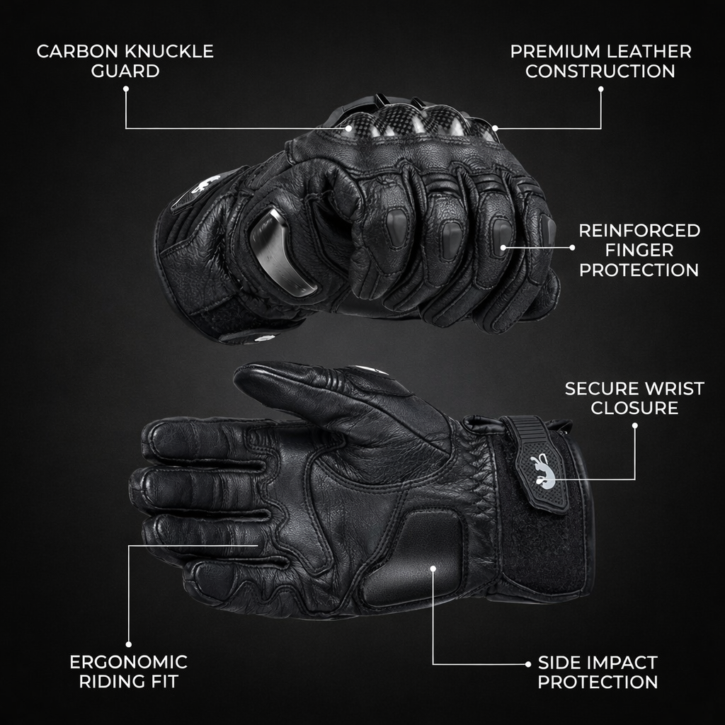 BikerZonez™  Armored Leather Riding Gloves – Carbon Knuckle Protection