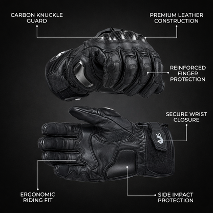 BikerZonez™  Armored Leather Riding Gloves – Carbon Knuckle Protection