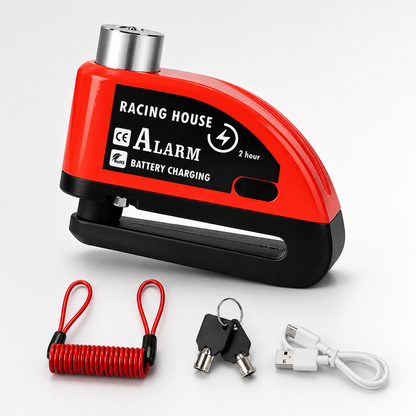 BikerZoneZ Guardian Lock — Rechargeable Alarm Disc Lock