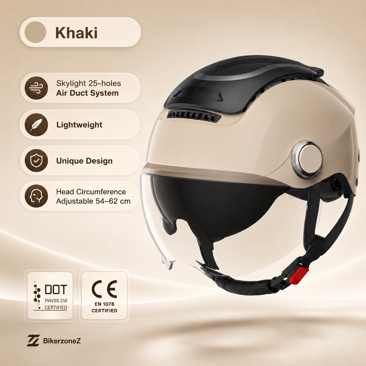 BikerZoneZ AeroLite™ Dual-Lens Half Helmet