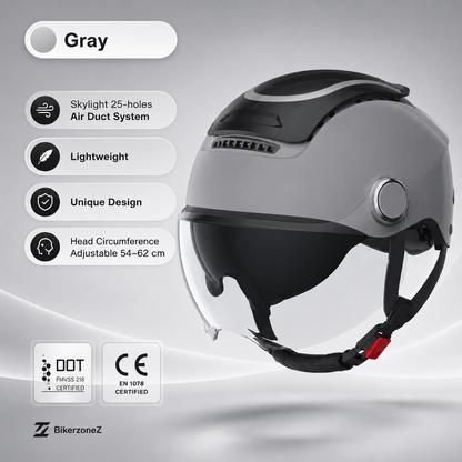 BikerZoneZ AeroLite™ Dual-Lens Half Helmet