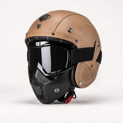 BikerZonez RogueCruise™ Vintage Open Helmet with Face Mask