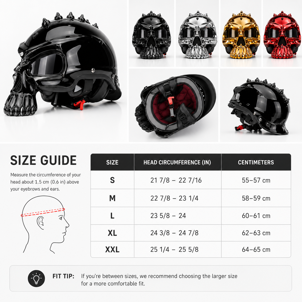 BikerZoneZ SkullRider 3C Half Helmet