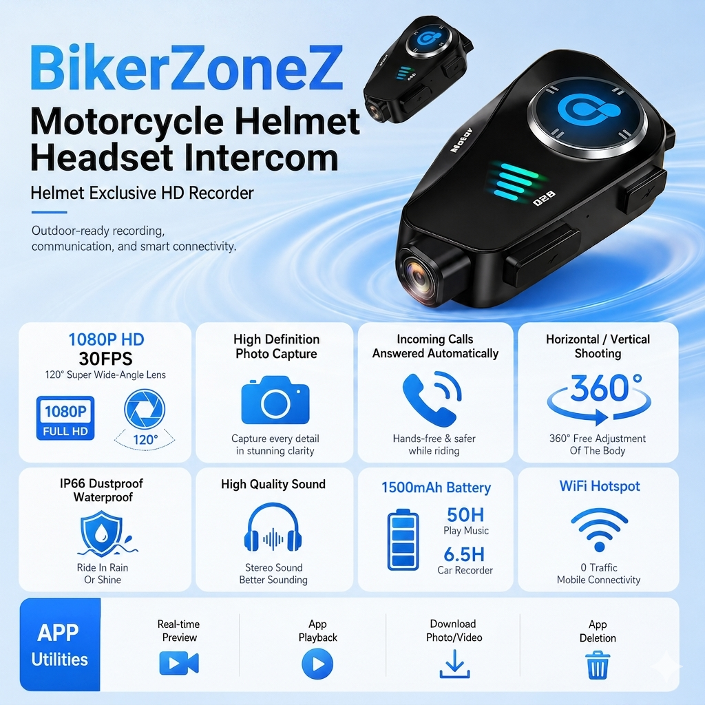 BikerZoneZ Motorcycle Helmet Headset Intercom