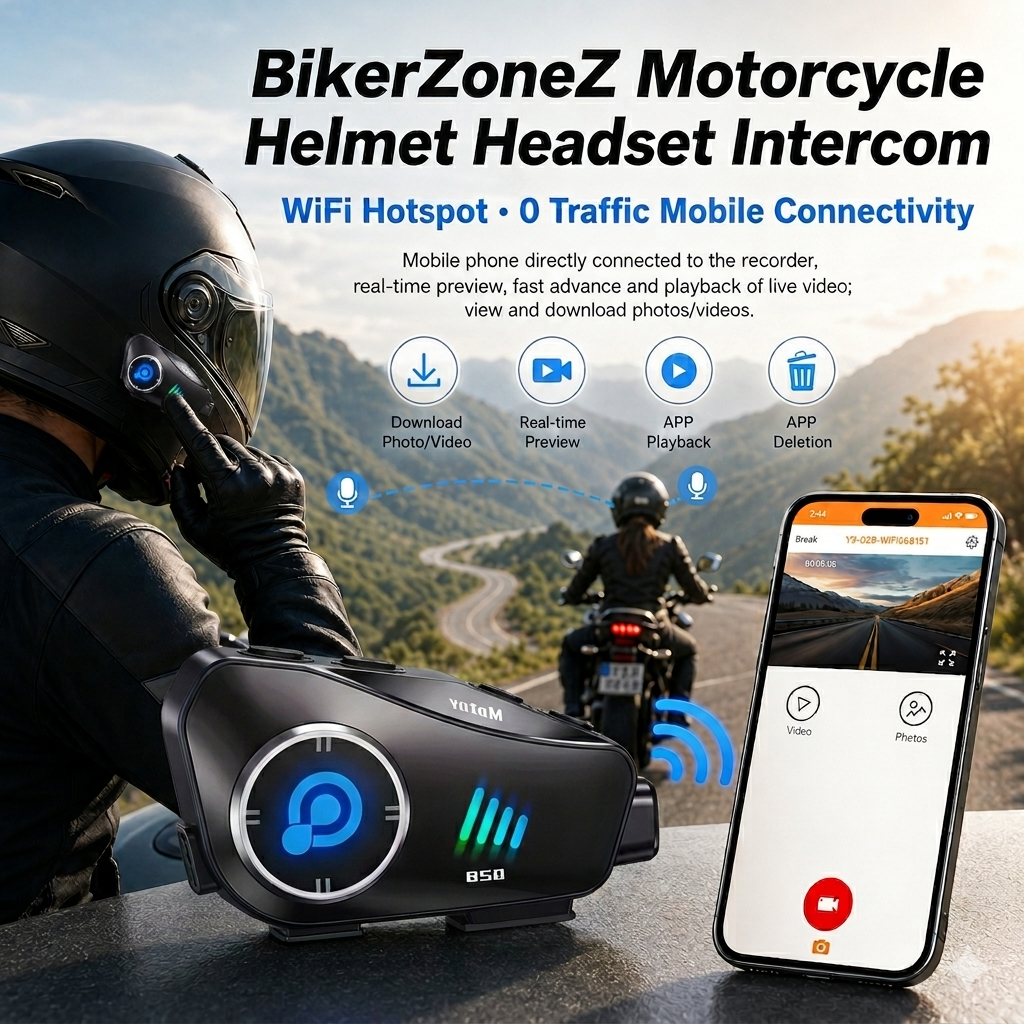 BikerZoneZ Motorcycle Helmet Headset Intercom