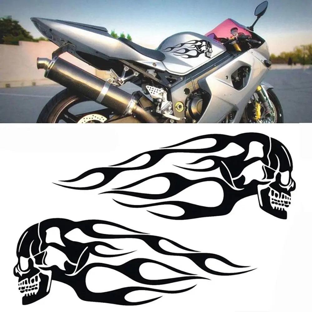 BA15 2Pcs/Set Flame Skulls Decals Motorcycle