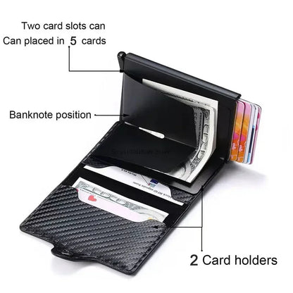 BA03 Leather/Carbon Fiber Card Holder RFID Blocking